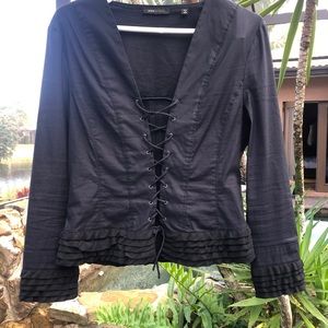 BCBG Maxazria corset style ruffled top